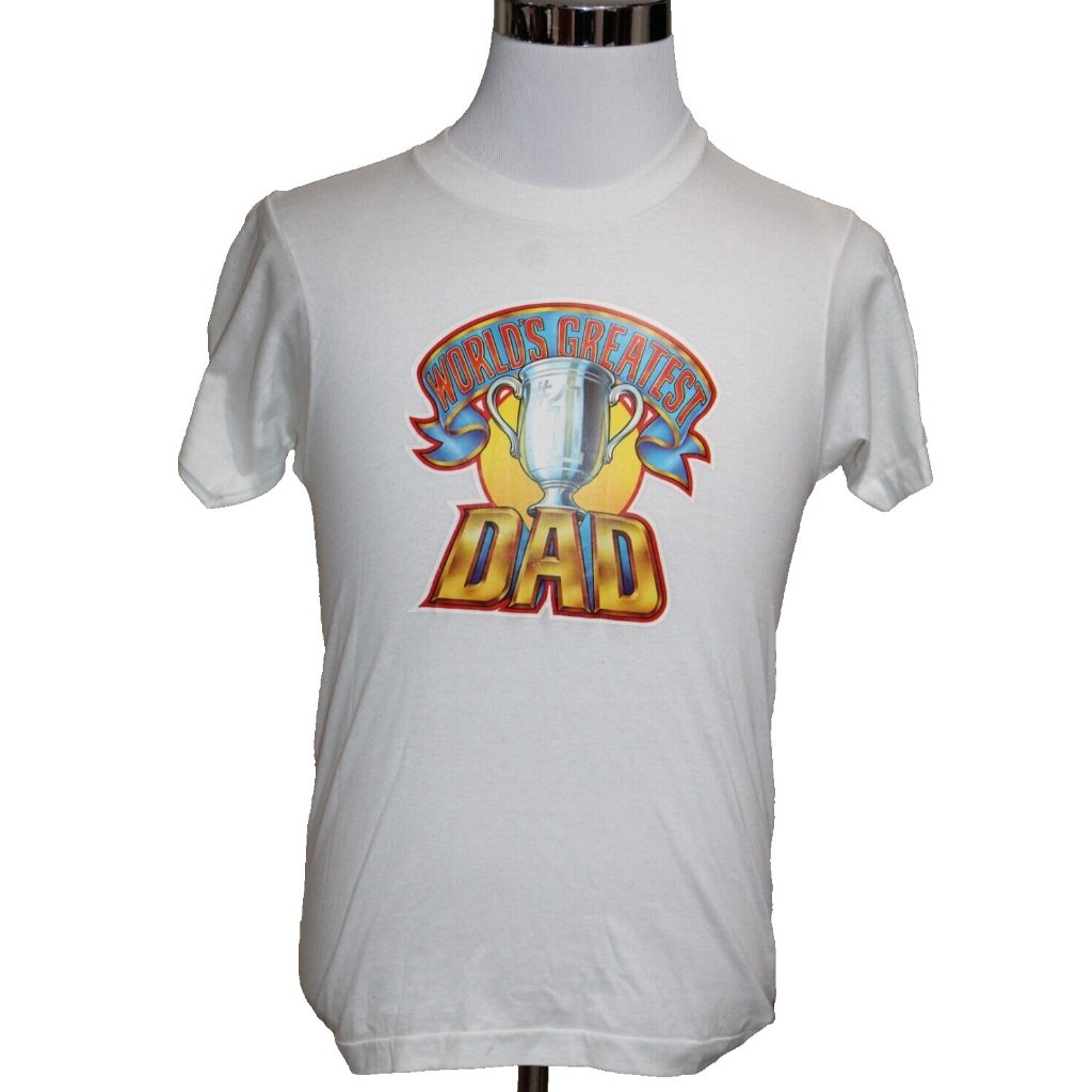 Vintage 80s #1 Dad T-Shirt Mens Small White Worlds Best Dad Single Stitch Y2k